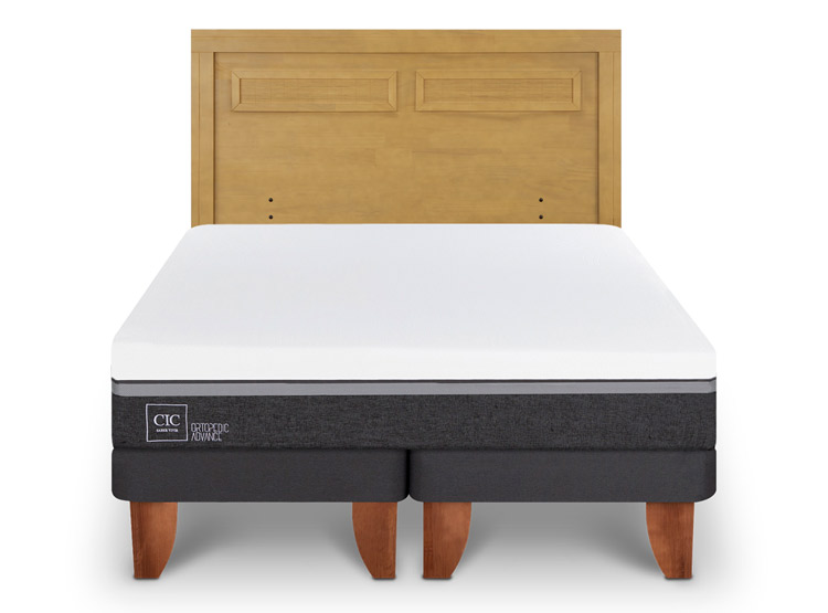 JUEGO DE DORMITORIO CIC CAMA EUROPEA ORTOPEDIC ADVANCE KING + RESPALDO MILAN MOSTAZA - 1