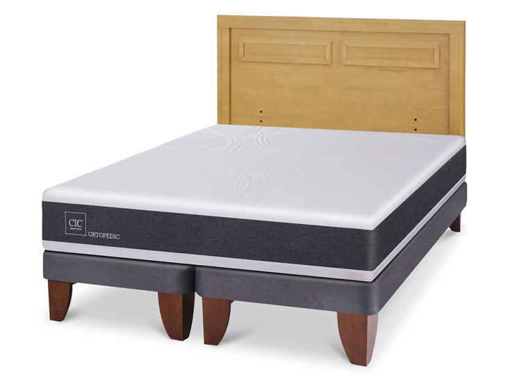 JUEGO DE DORMITORIO CIC CAMA EUROPEA ORTOPEDIC KING + RESPALDO MILAN MOSTAZA - 2