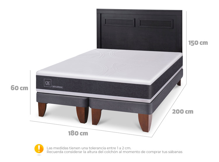 JUEGO DE DORMITORIO CIC CAMA EUROPEA ORTOPEDIC KING + RESPALDO MILAN NEGRO - 3
