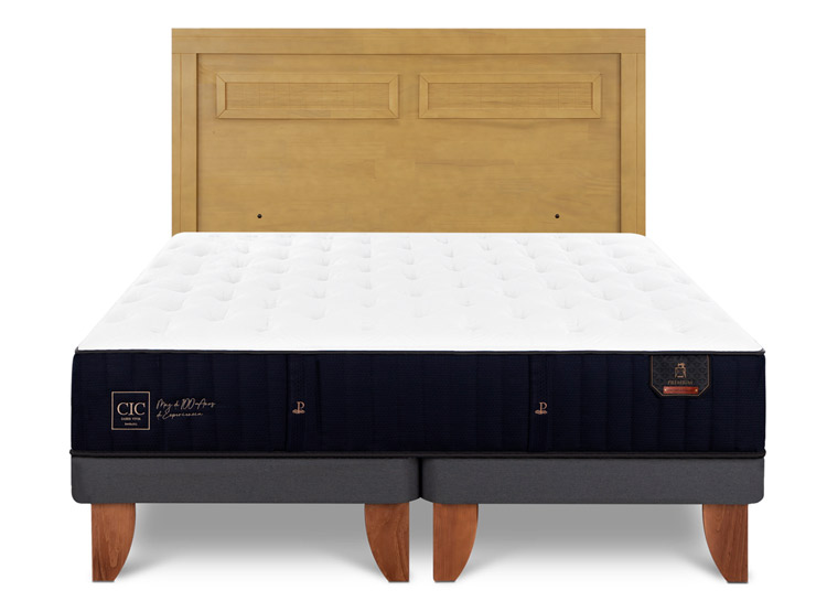 JUEGO DE DORMITORIO CIC CAMA EUROPEA PREMIUM BD 2 PLAZAS + RESPALDO MILAN MOSTAZA - 1