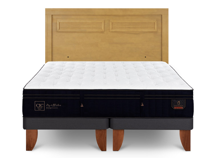 JUEGO DE DORMITORIO CIC CAMA EUROPEA SUPER PREMIUM BD 2 PLAZAS + RESPALDO MILAN MOSTAZA - 1