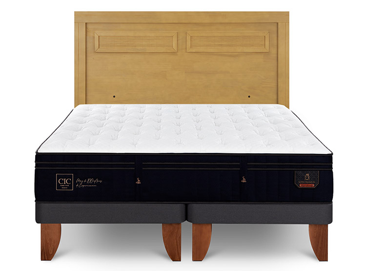 JUEGO DE DORMITORIO CIC CAMA EUROPEA SUPER PREMIUM KING + RESPALDO MILAN MOSTAZA - 1