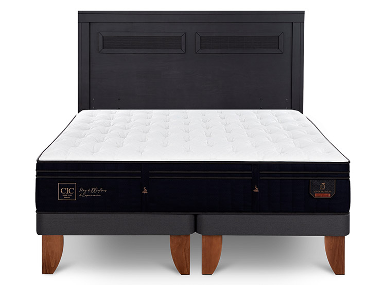 JUEGO DE DORMITORIO CIC CAMA EUROPEA SUPER PREMIUM BD 2 PLAZAS + RESPALDO MILAN NEGRO - 1