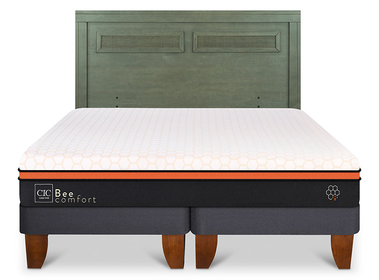 JUEGO DE DORMITORIO CIC CAMA EUROPEA BEE COMFORT KING + RESPALDO MILAN OLIVO - 1