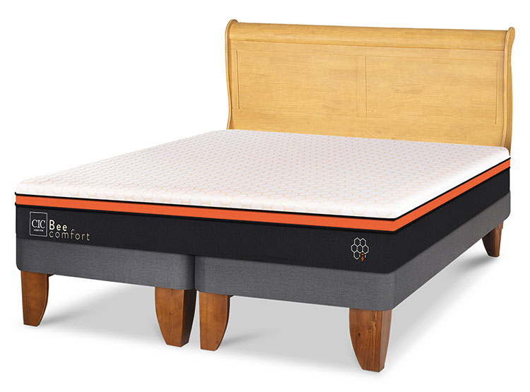 JUEGO DE DORMITORIO CIC CAMA EUROPEA BEE COMFORT KING + RESPALDO MIRO MOSTAZA - 2