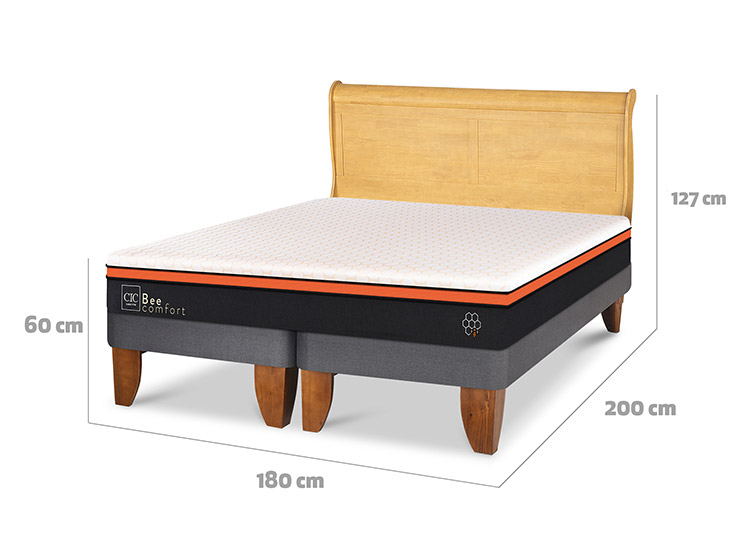 JUEGO DE DORMITORIO CIC CAMA EUROPEA BEE COMFORT KING + RESPALDO MIRO MOSTAZA - 3