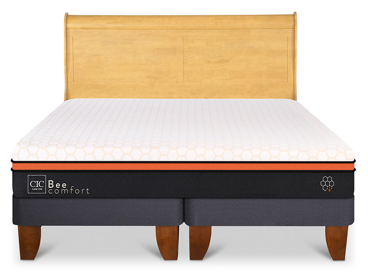 JUEGO DE DORMITORIO CIC CAMA EUROPEA BEE COMFORT KING + RESPALDO MIRO MOSTAZA - 1