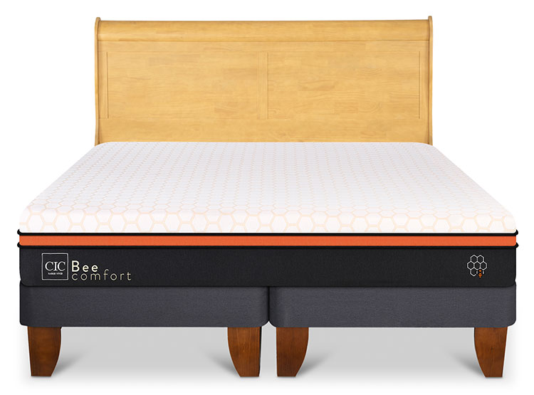 JUEGO DE DORMITORIO CIC CAMA EUROPEA BEE COMFORT BD 2 PLAZAS + RESPALDO MIRO MOSTAZA - 1