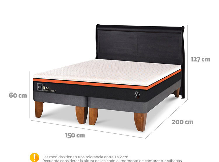 JUEGO DE DORMITORIO CIC CAMA EUROPEA BEE COMFORT BD 2 PLAZAS + RESPALDO MIRO NEGRO - 3