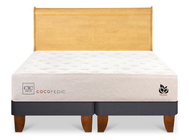 JUEGO DE DORMITORIO CIC CAMA EUROPEA COCOPEDIC BD 2 PLAZAS + RESPALDO MIRO MOSTAZA - 1
