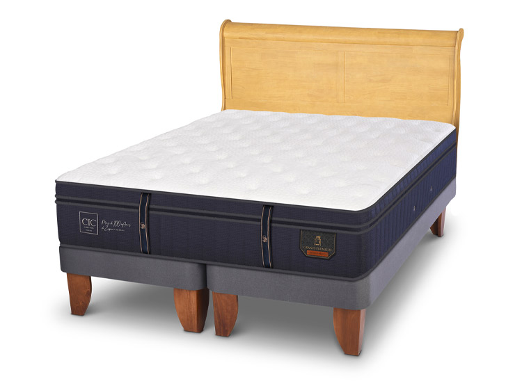 JUEGO DE DORMITORIO CIC CAMA EUROPEA GRAND PREMIUM BD 2 PLAZAS + RESPALDO MIRO MOSTAZA - 2