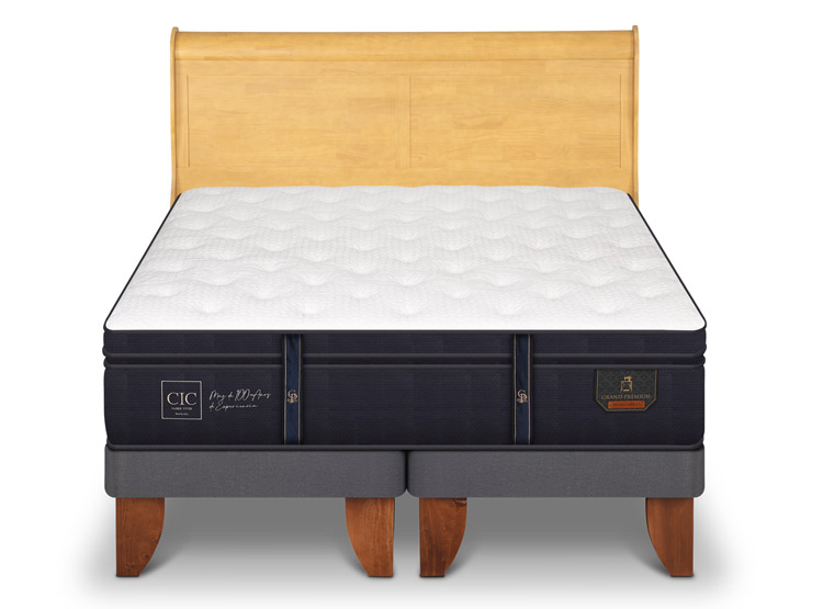 JUEGO DE DORMITORIO CIC CAMA EUROPEA GRAND PREMIUM BD 2 PLAZAS + RESPALDO MIRO MOSTAZA - 1