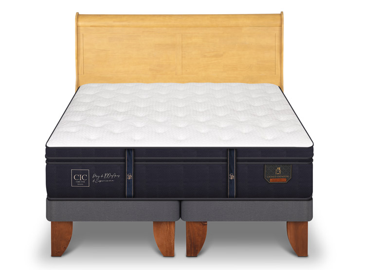 JUEGO DE DORMITORIO CIC CAMA EUROPEA GRAND PREMIUM KING + RESPALDO MIRO MOSTAZA - 1