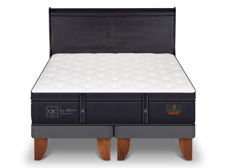 JUEGO DE DORMITORIO CIC CAMA EUROPEA GRAND PREMIUM BD 2 PLAZAS + RESPALDO MIRO NEGRO - 1