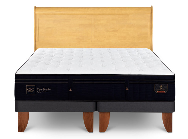 JUEGO DE DORMITORIO CIC CAMA EUROPEA SUPER PREMIUM BD 2 PLAZAS + RESPALDO MIRO MOSTAZA - 1
