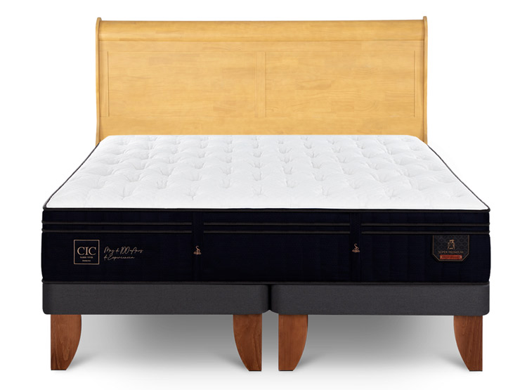 JUEGO DE DORMITORIO CIC CAMA EUROPEA SUPER PREMIUM KING + RESPALDO MIRO MOSTAZA - 1