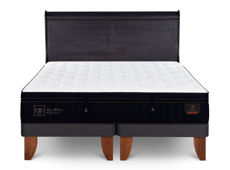 JUEGO DE DORMITORIO CIC CAMA EUROPEA SUPER PREMIUM M BD 2 PLAZAS + RESPALDO MIRO NEGRO - 1