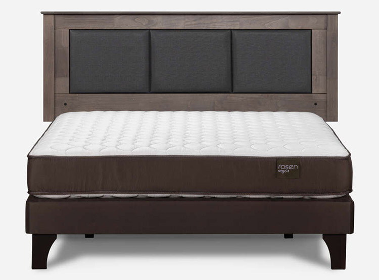 JUEGO DE DORMITORIO ROSEN CAMA EUROPEA ERGO T NEW BN 2 PLAZAS + RESPALDO RACHEL GRIS - 1