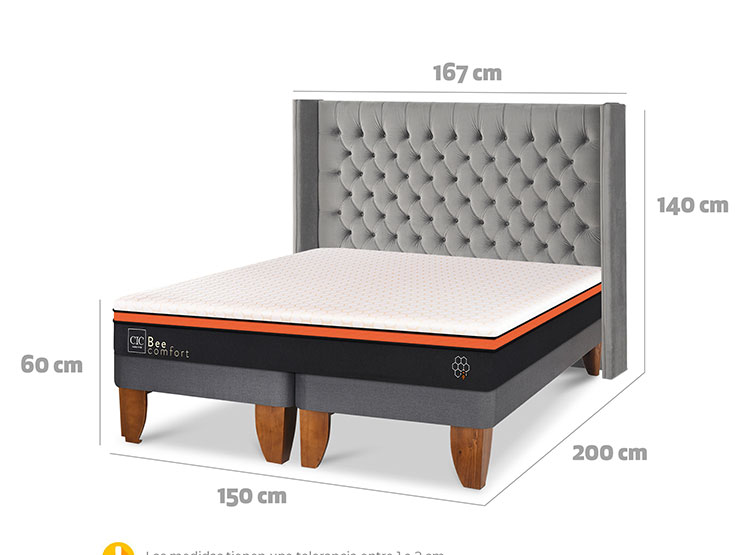 JUEGO DE DORMITORIO CIC CAMA EUROPEA BEE COMFORT BD 2 PLAZAS + RESPALDO SESIA - 3