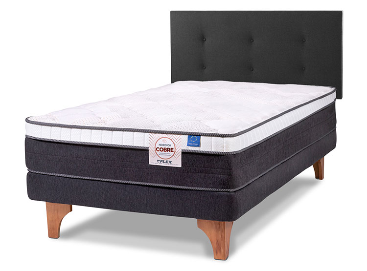 JUEGO DE DORMITORIO FLEX CAMA EUROPEA NÓRDICA COBRE 1.5 PLAZAS + RESPALDO ROYAL NEGRO - 2