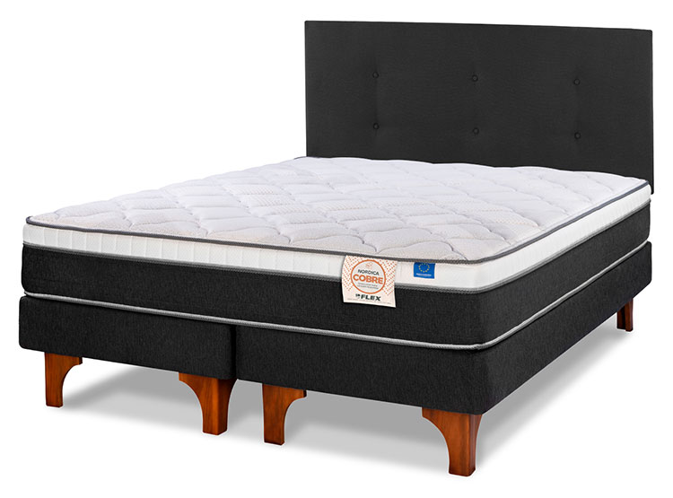 JUEGO DE DORMITORIO FLEX CAMA EUROPEA NÓRDICA COBRE 2 PLAZAS + RESPALDO ROYAL NEGRO - 2