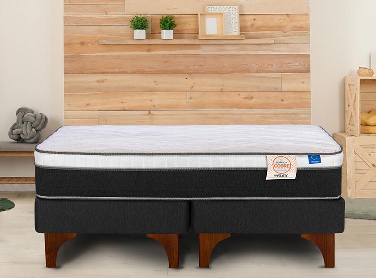 JUEGO DE DORMITORIO FLEX CAMA EUROPEA NORDICA COBRE 2 PLAZAS + RESPALDO ROYAL NEGRO + 2 ALMOHADA ROYAL - 5