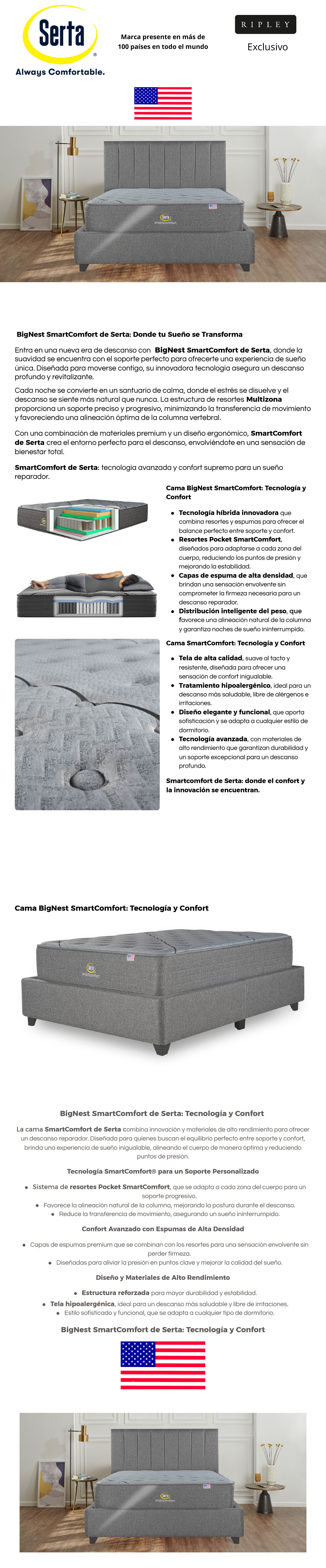 CAMA SERTA LNT PERFECT SLEEPER B/D 2 KING + RESPALDO TIGN GRIS