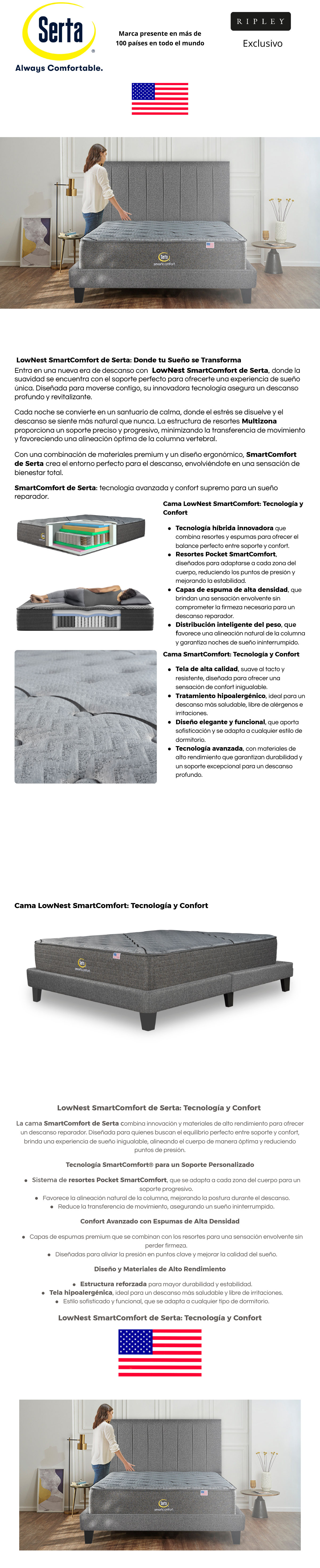 CAMA EUROPEA SERTA LOWNEST SMART COMFORT B/D 2 PL