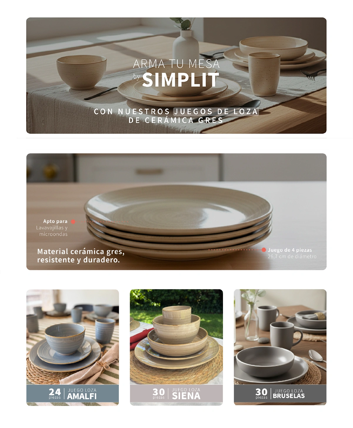 SET 4 PLATOS FONDO SIMPLIT SIENA CERÁMICA 27 CM BEIGE
