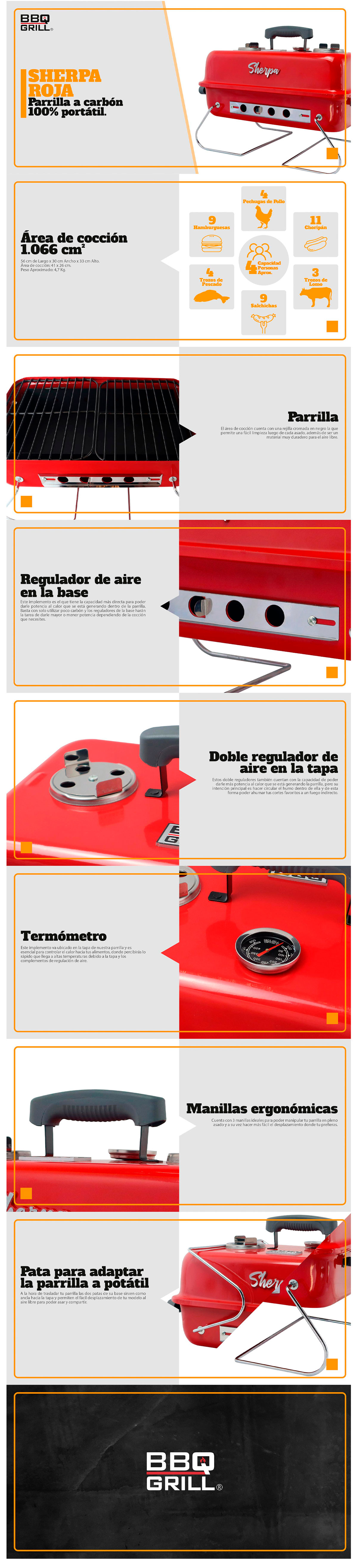 PARRILLA BBQ GRILL PORTATIL SHERPA ROJO