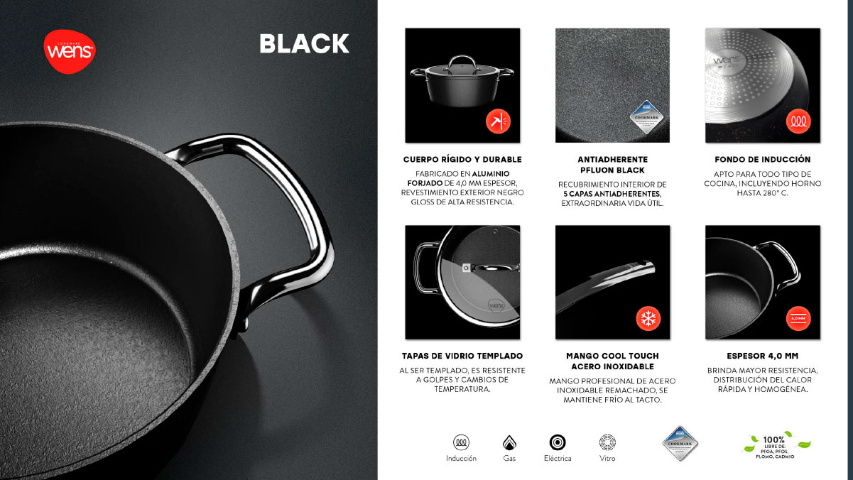 BATERÍA DE COCINA WENS 7 PZS BLACK
