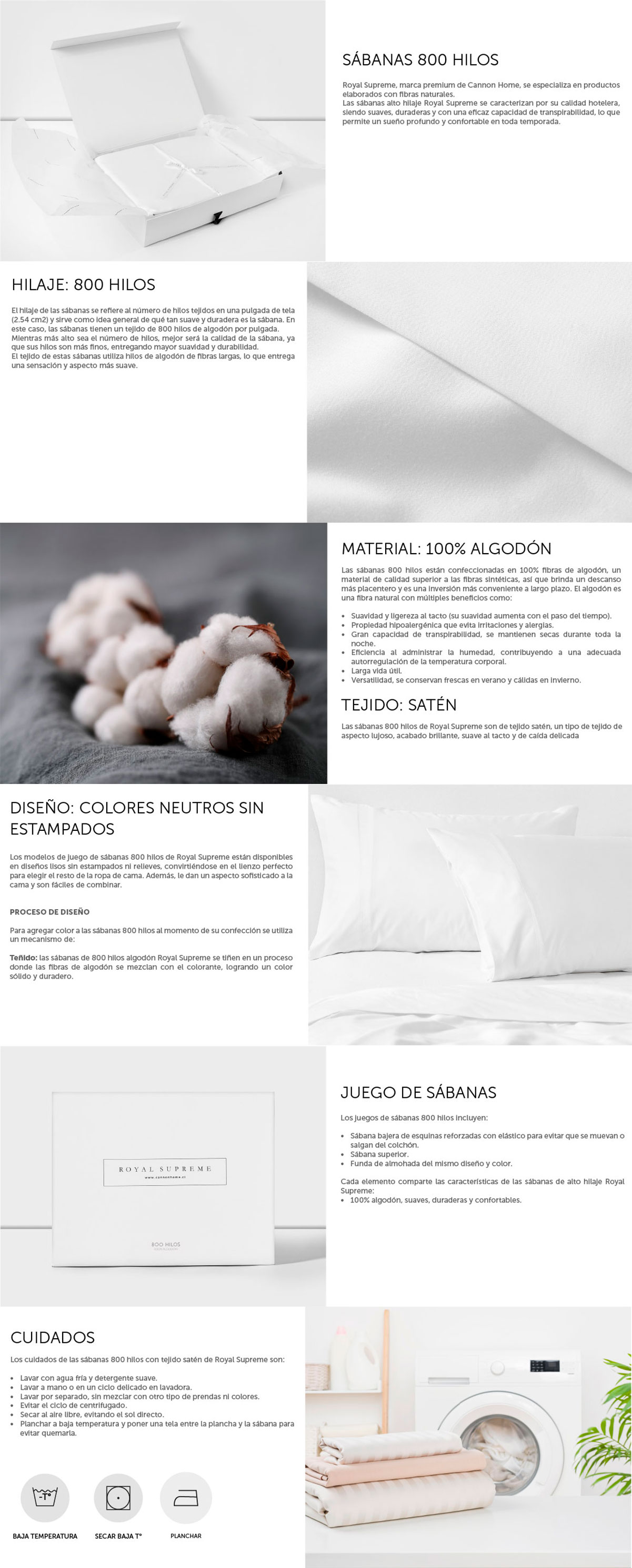JUEGO DE SABANAS ROYAL SUPREME SATEEN LISO WHITE 800H 2 PL