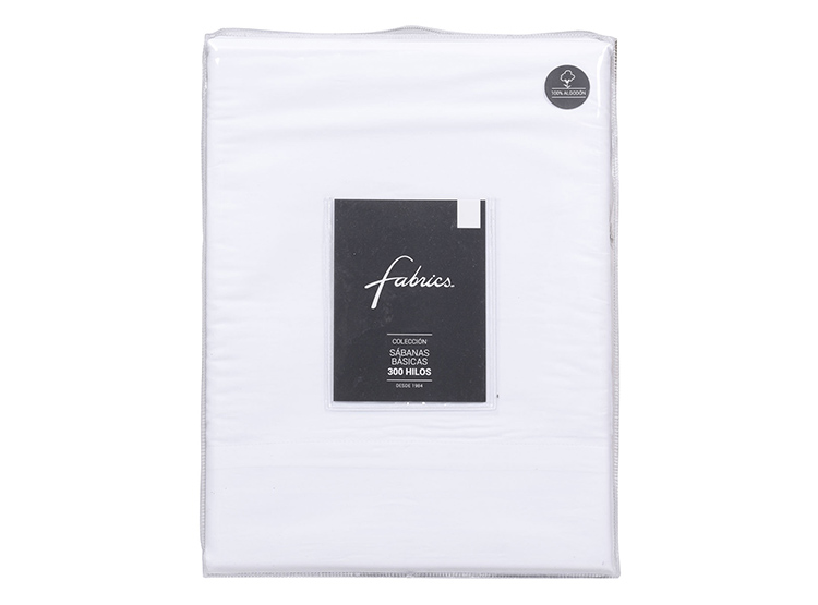 JUEGO DE SÁBANAS FABRICS 2 PLAZAS 300 HILOS ALGODÓN BLANCO LISO - 3