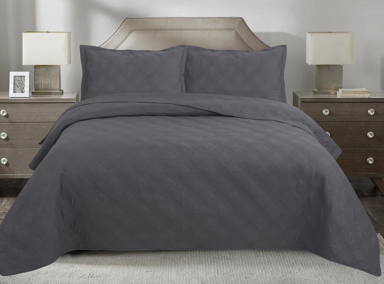 CUBRECAMA QUILT ANDES 1.5 PLAZAS GRIS AZULADO LISO MARENGO - 1