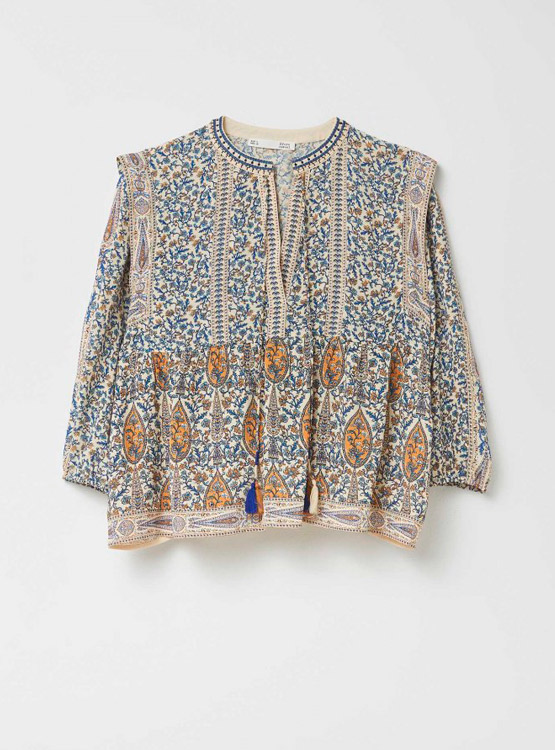 BLUSA SFERA ESTAMPADA CON CORDONES Y BORLONES - 6