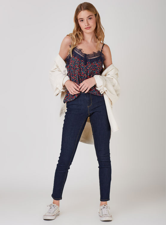 Ripley - BLUSA PEPE JEANS CON ENCAJE EN ESCOTE