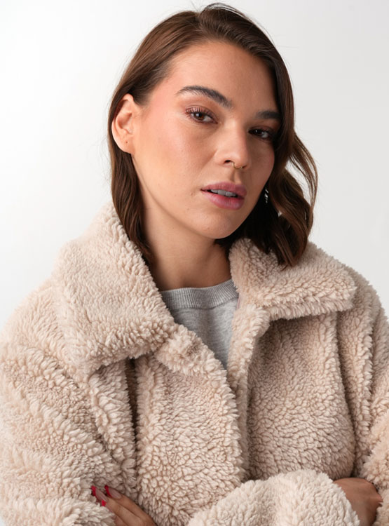 ONLY hooded teddy jacket in beige