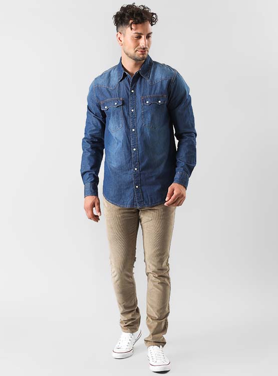 Lee REGULAR WESTERN - Camicia - mid stone/blu scuro