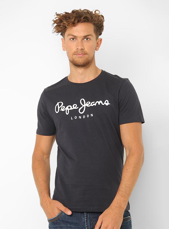 Sudadera Con Cuello Redondo Jack & Jones Para Hombre - Azul Marino, Estampado Frontal, Puños Acanalados, Talla S