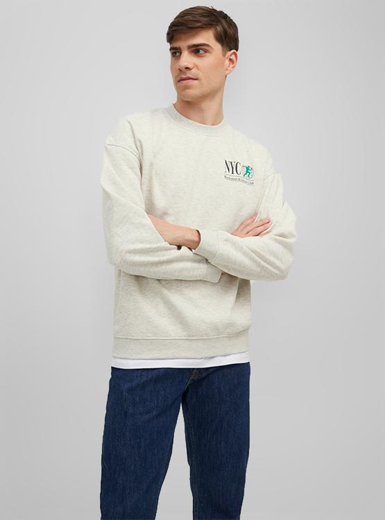Felpa Uomo JACK & JONES Jpralex Blu, Girocollo In Misto Cotone, Maglia Comoda Per Il Tempo Libero