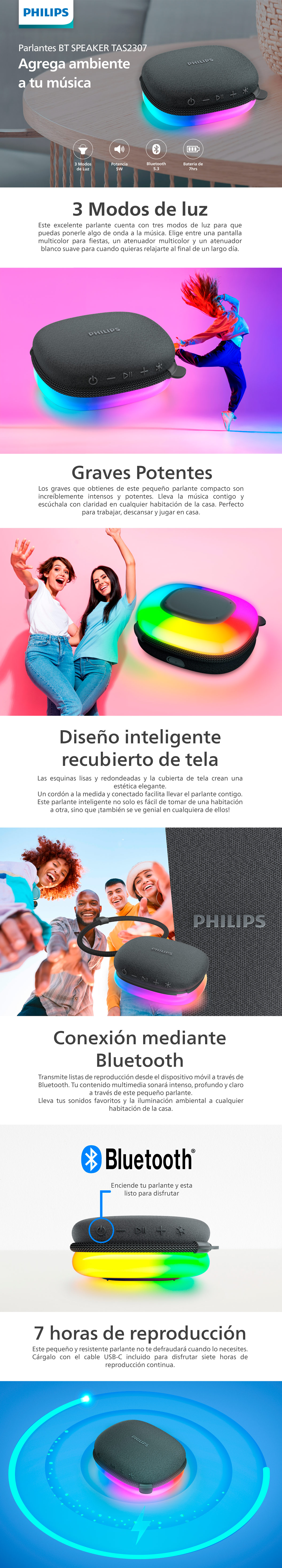 PARLANTE BLUETOOTH PHILIPS TAS2307 CON LUCES