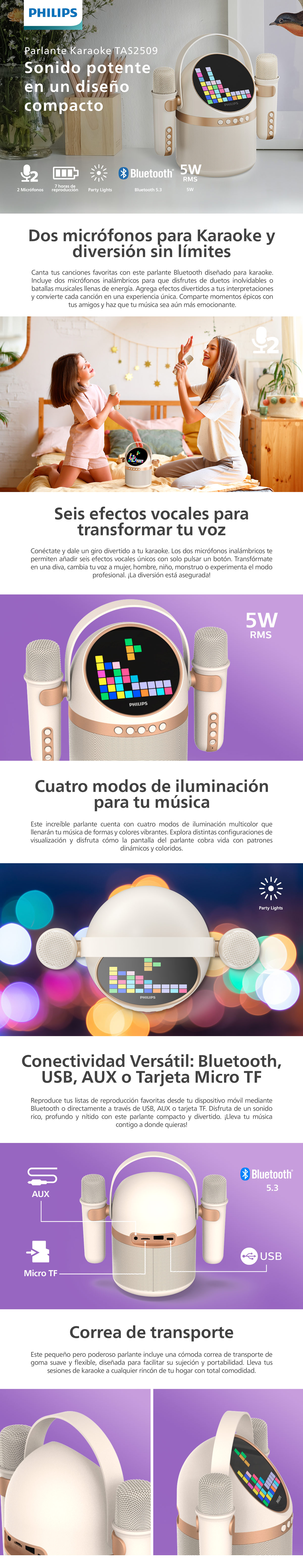 PARLANTE BLUETOOTH PHILIPS KARAOKE TAS2509WT